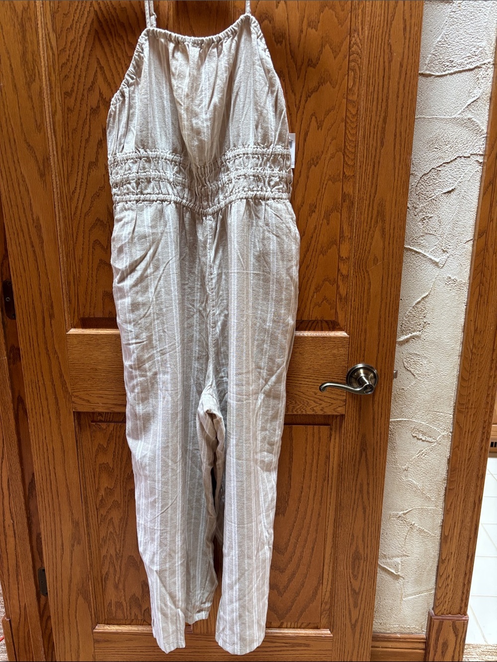 Old Navy Cream Striped Halter Jumpsuit/Romper